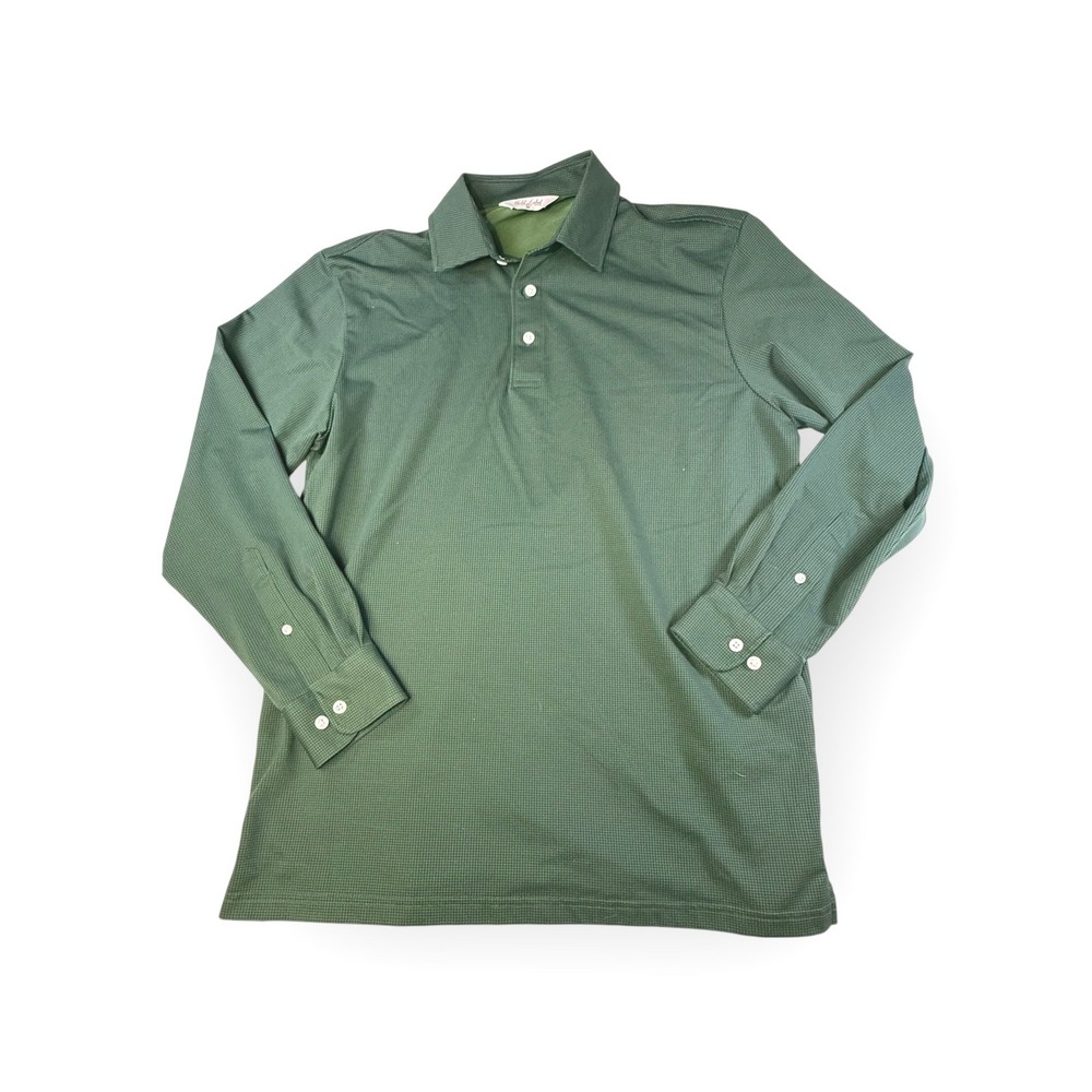RoundTree & York Golden Label Long Sleeve Polo Shirt Sz‎ M Green Textured Button
